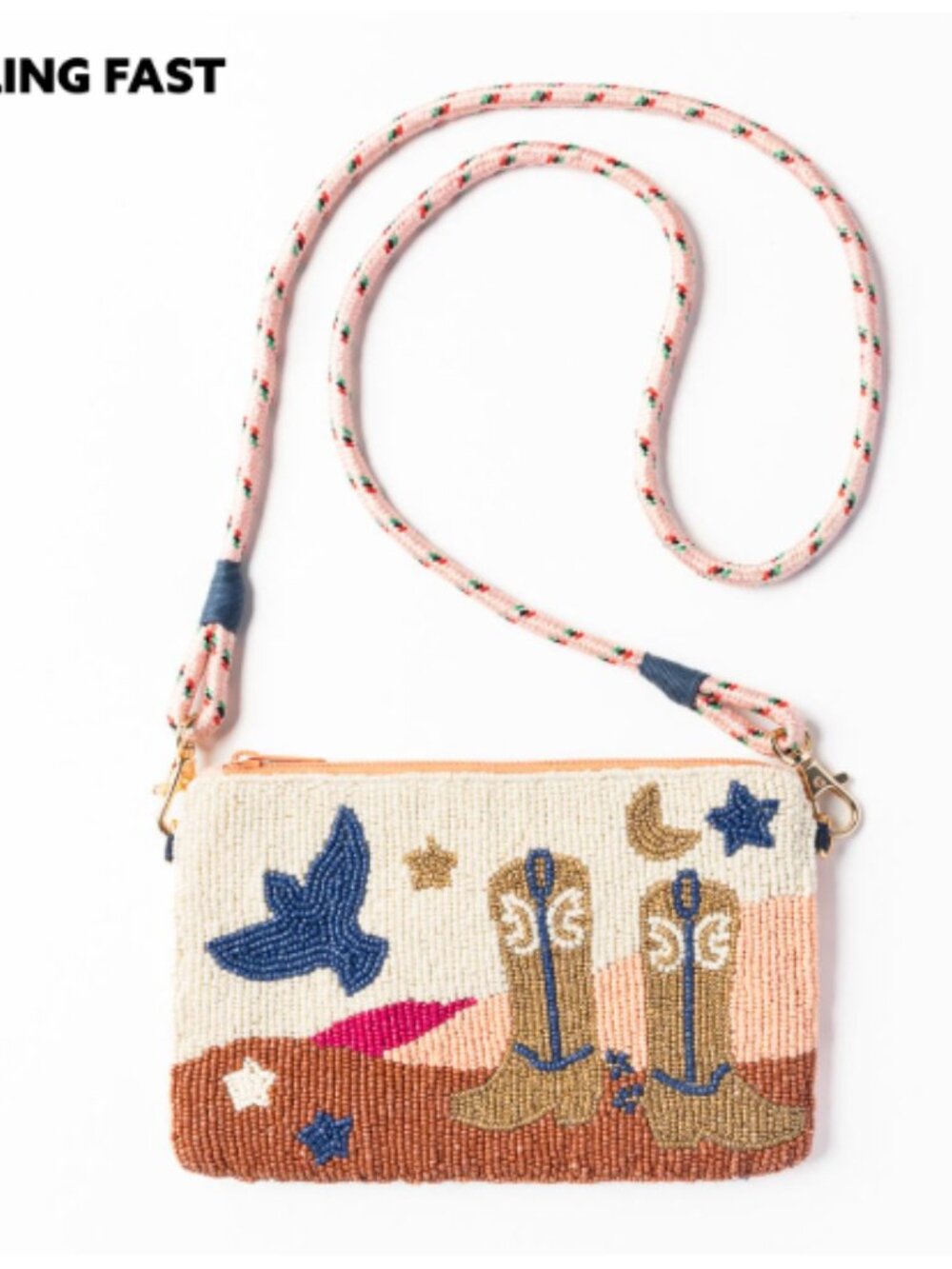 Ink+Alloy Leila Boot Seed Bead Clutch With Strap - NWT